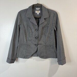 Talbots Blazer Jacket 10 Stretch Knit Gray White Railroad Stripe Retro Classic